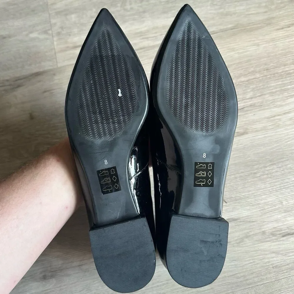 Marc Joseph New York Shoes Bianca CT Black Patent Leather Pointed Toe Flats Sz 8